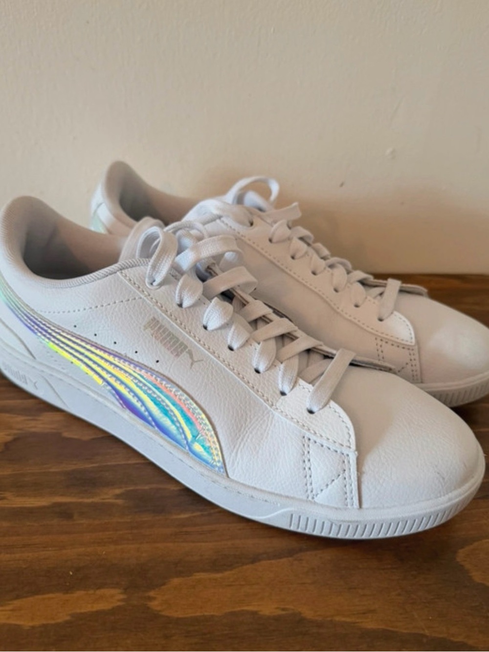 Puma Women's White Sneakers with Iridescent Side Stripe